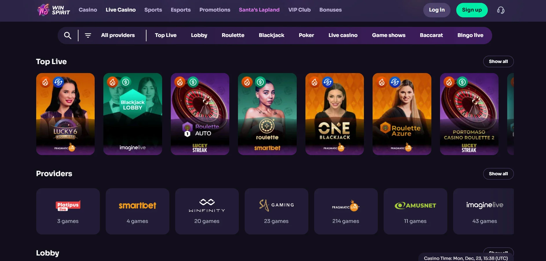 WinSpirit Casino Live Casino