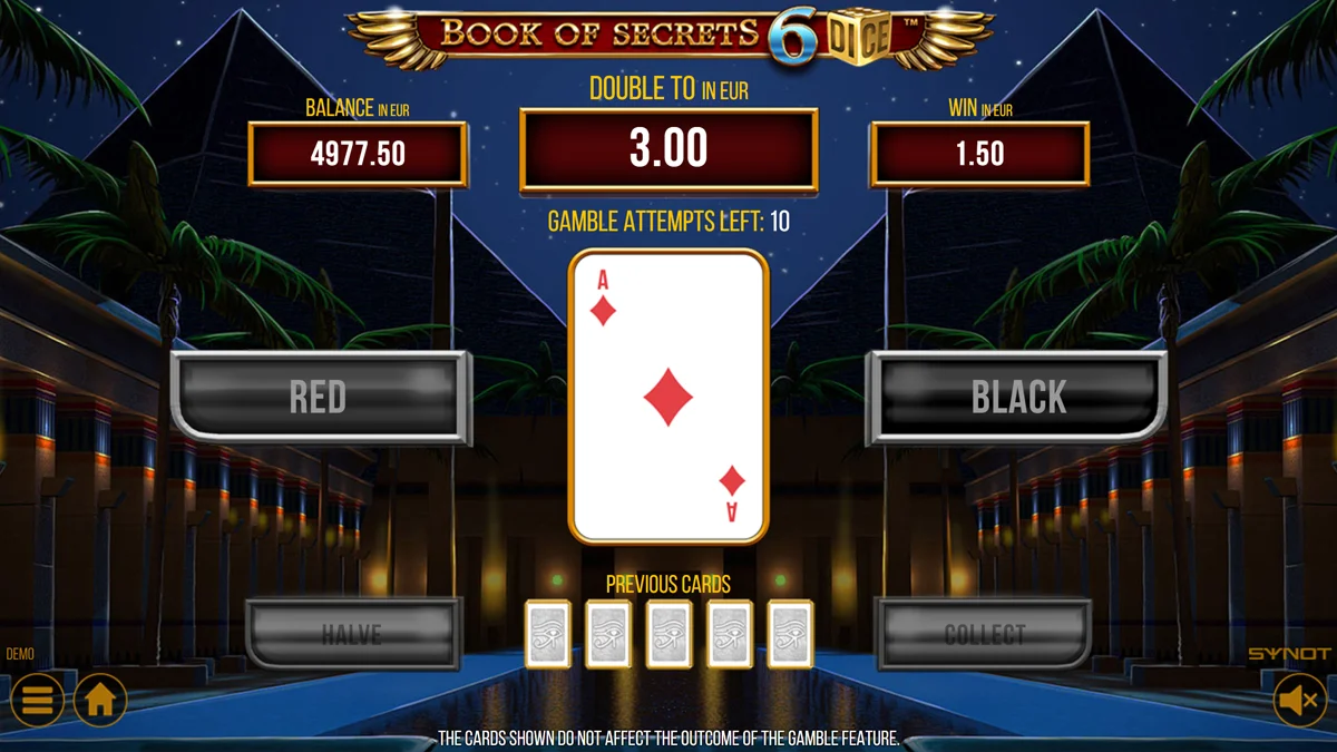 Book of Secrets 6 Dice Gamble Round