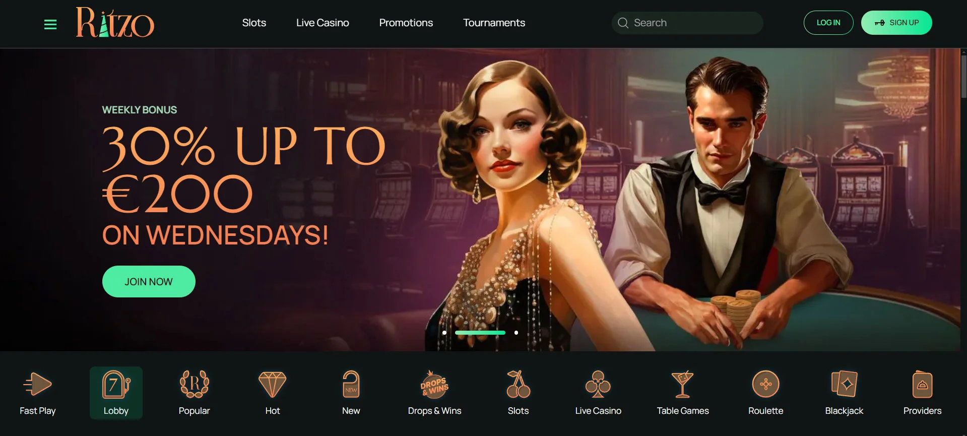 Ritzo Casino Home Screen