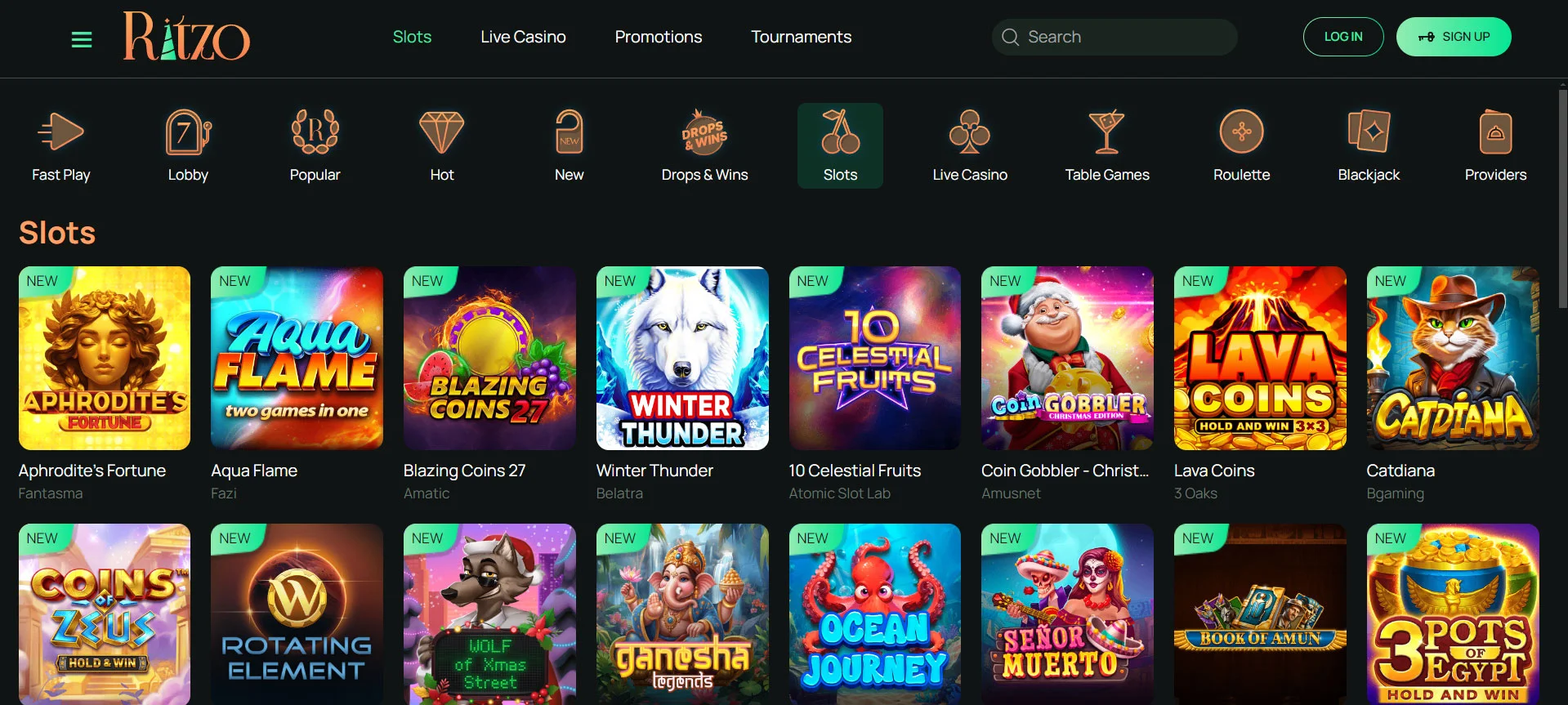 Ritzo Casino Slots Section