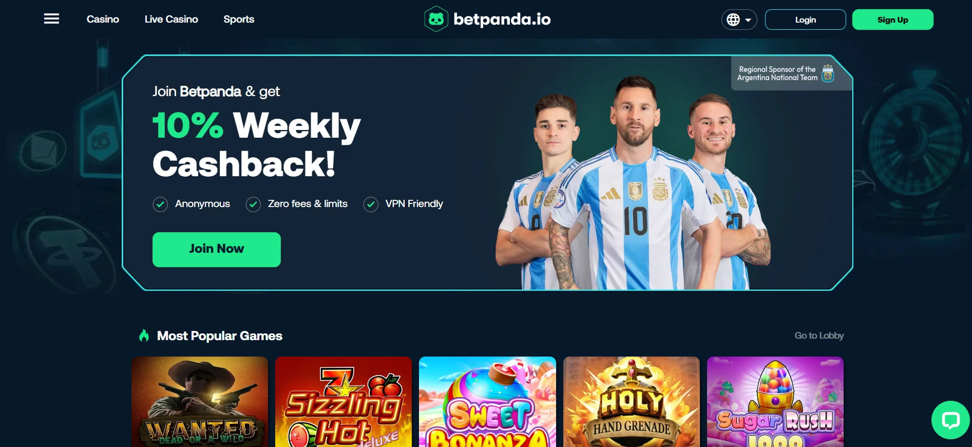BetPanda Casino Home Screen