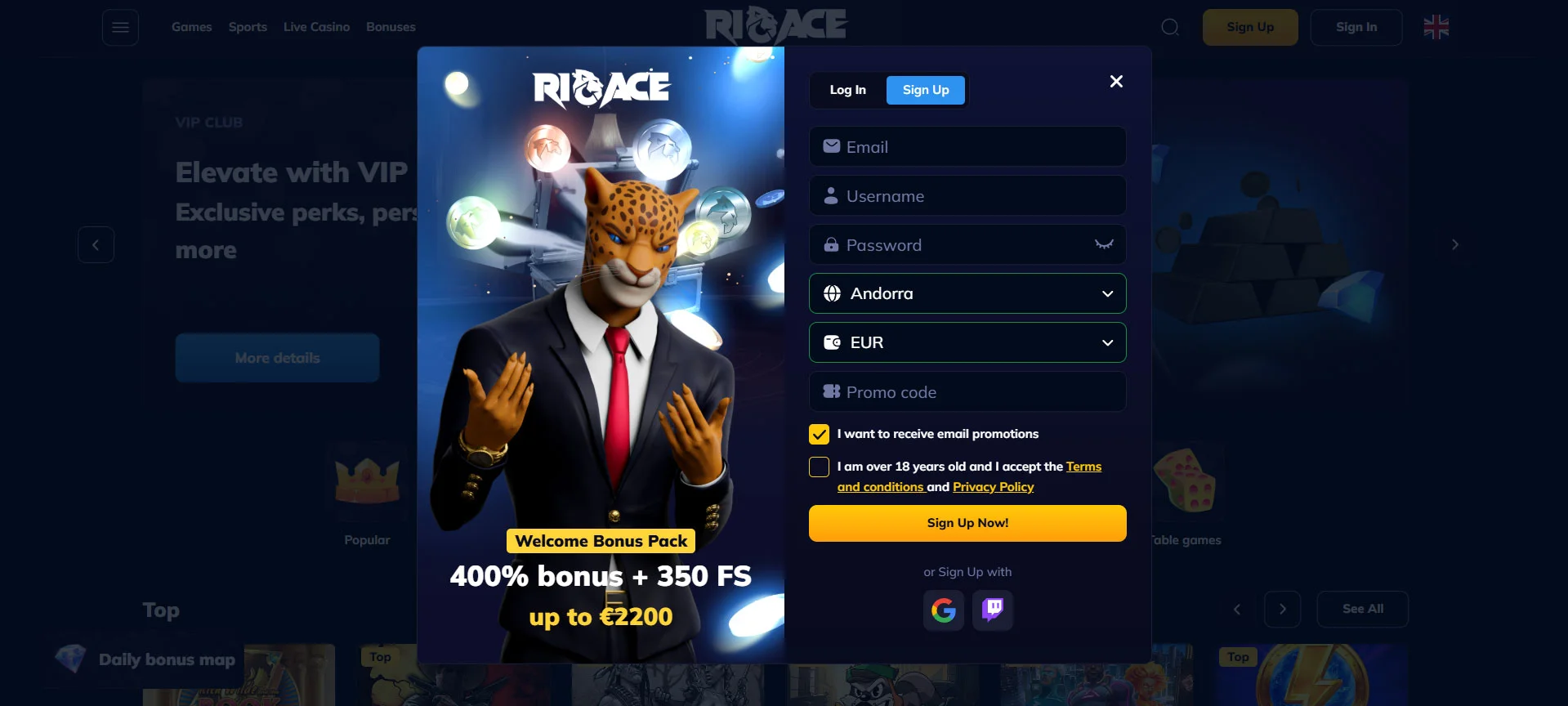 Rioace Casino Registration