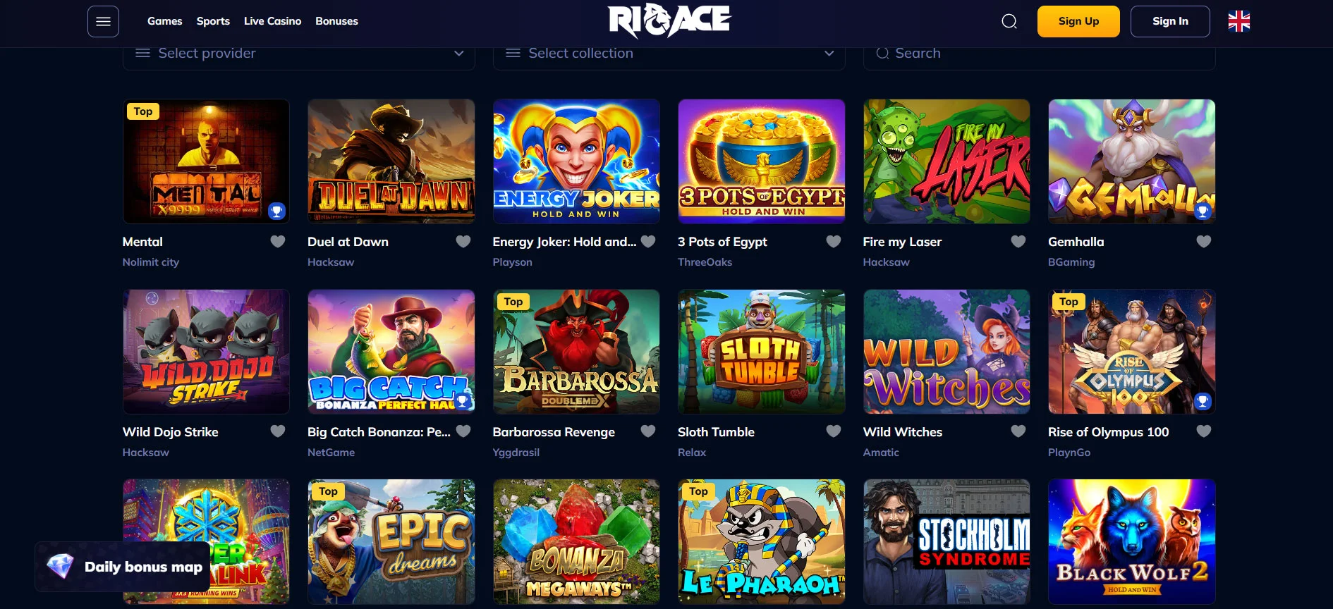 Rioace Casino Slots Section