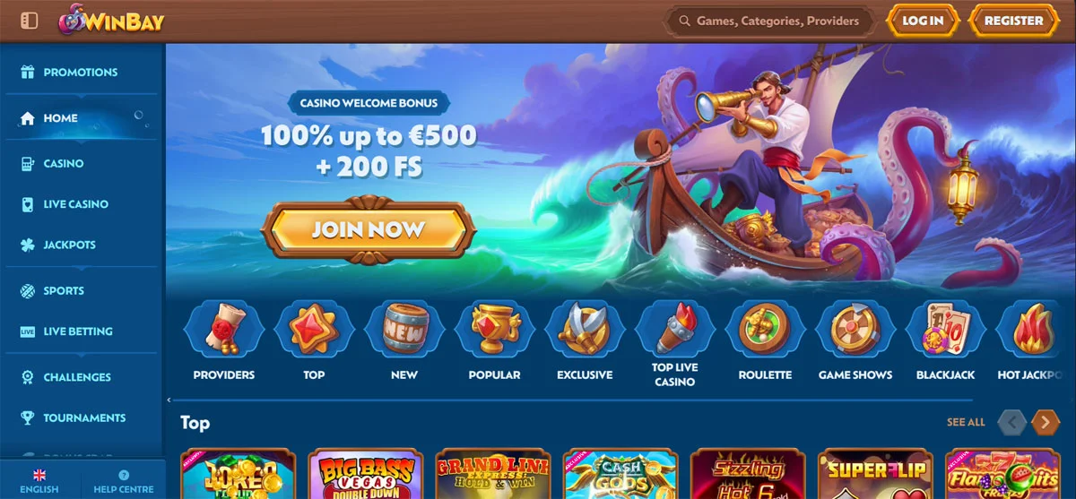 WinBay Casino Homepage