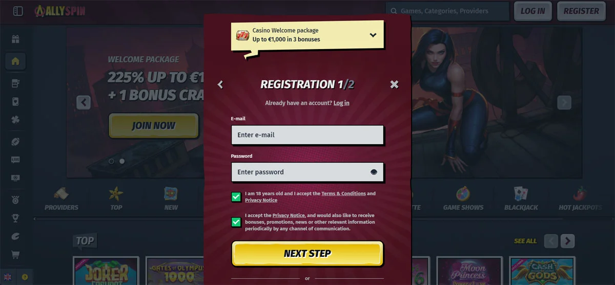 Allyspin Casino Registration