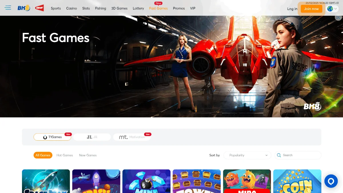 BK8 Casino Fast Games Page