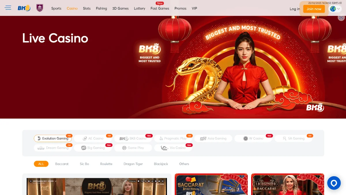BK8 Casino Live Games Page