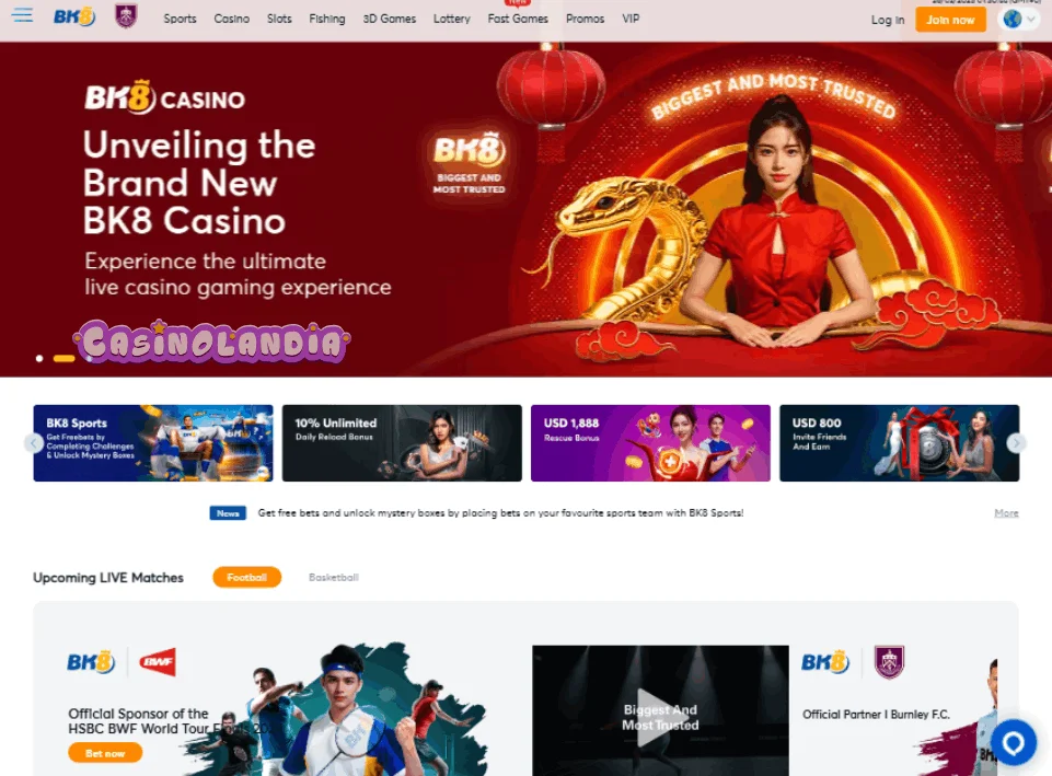 BK8 Casino Tablet Landscape View