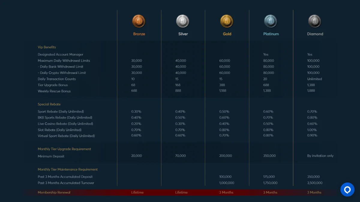 BK8 Casino VIP Program Page