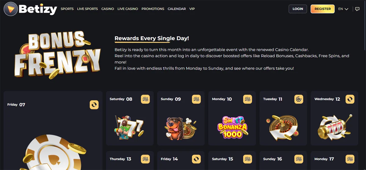 Betizy Casino Bonus Page