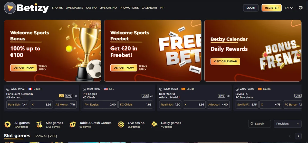 Betizy Casino Homepage
