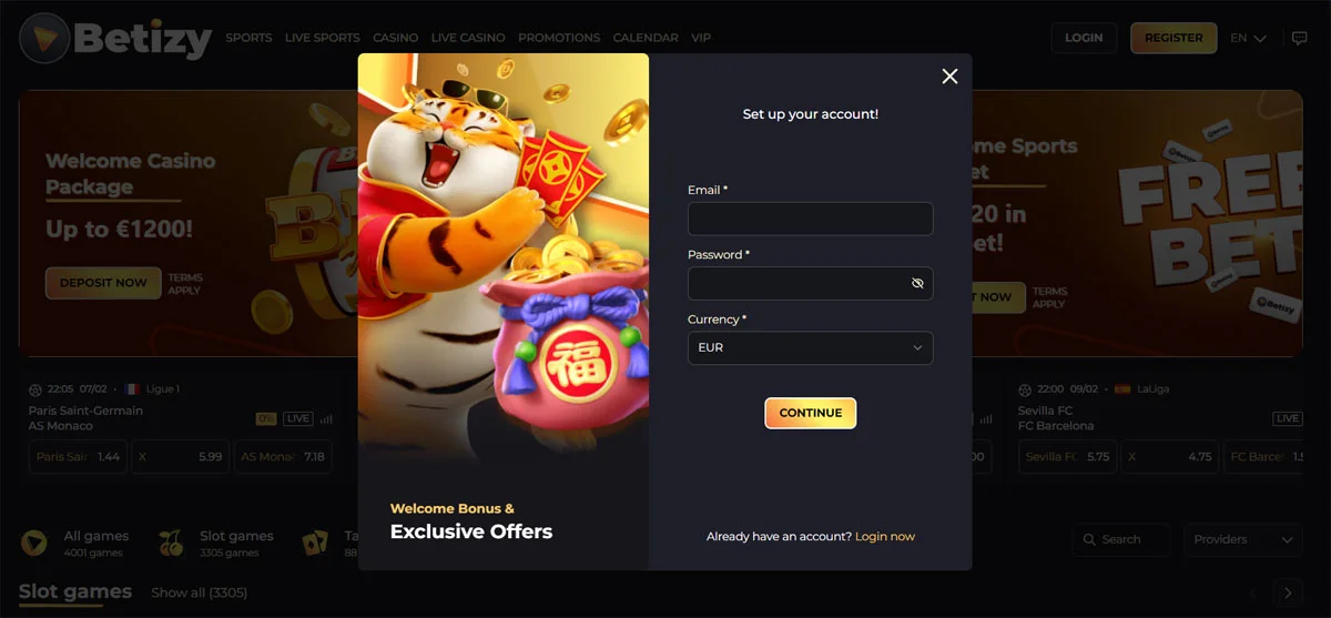 Betizy Casino Register Form