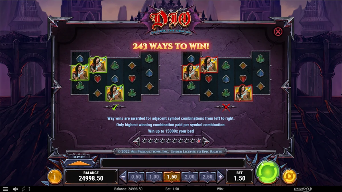 Dio - Killing the Dragon Slot Paylines