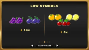 Flaming Fruit Deluxe Low Symbols Paytable