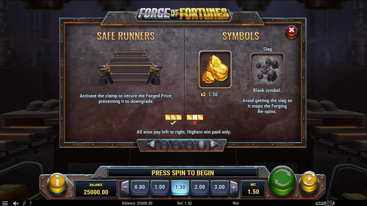 Forge of Fortunes Slot Paytable