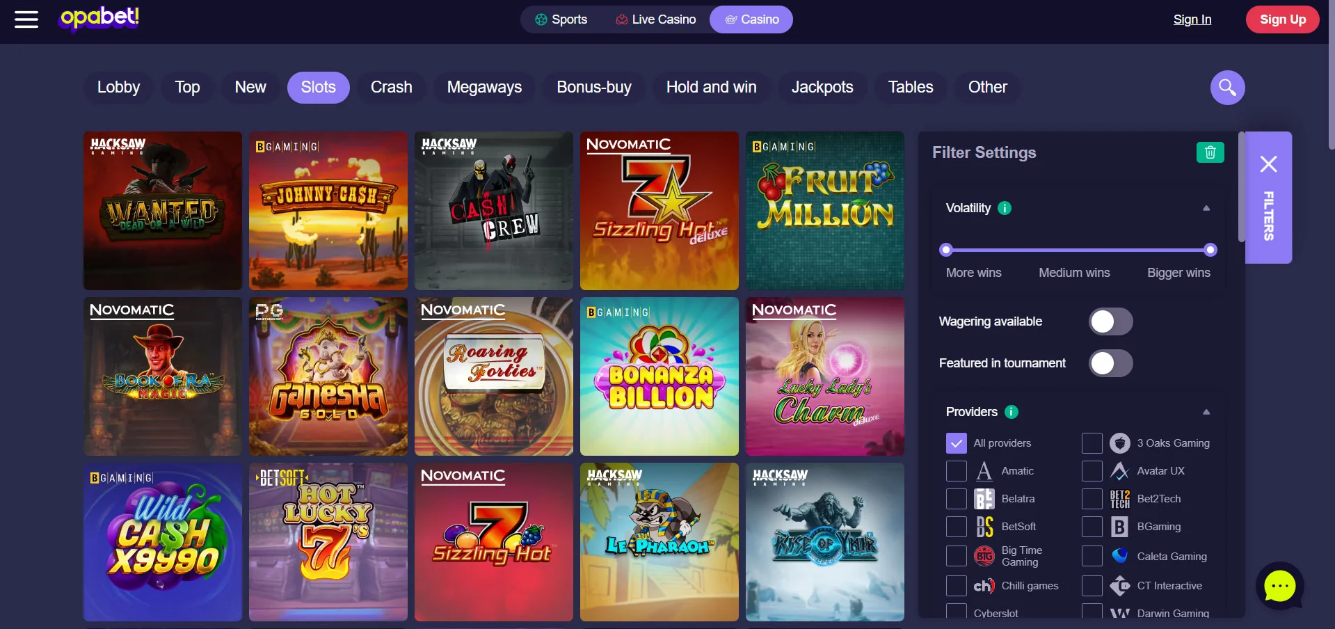 Opabet! Casino Slots Section