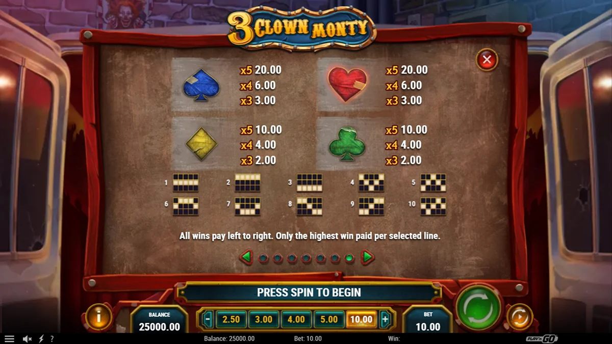 3 Clown Monty Slot Paylines