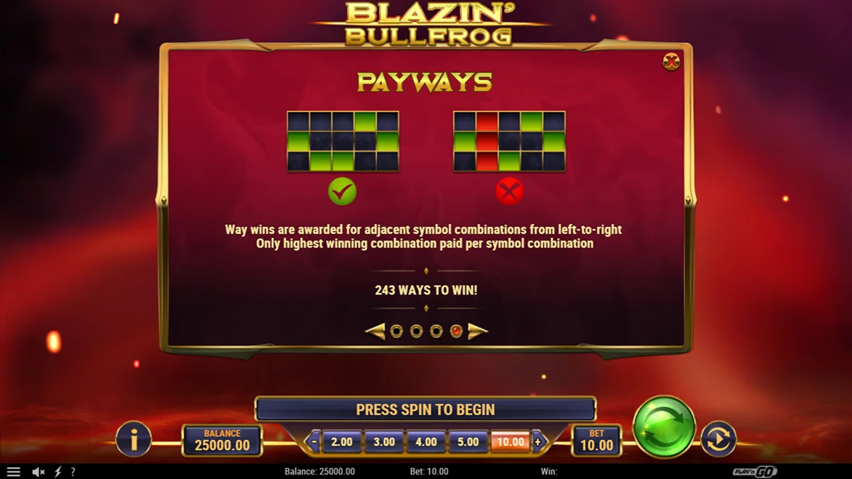 Blazin Bullfrog Slot Paylines