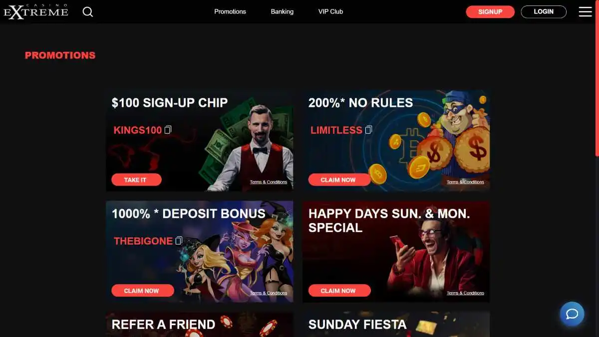 Extreme Casino Promotions Page