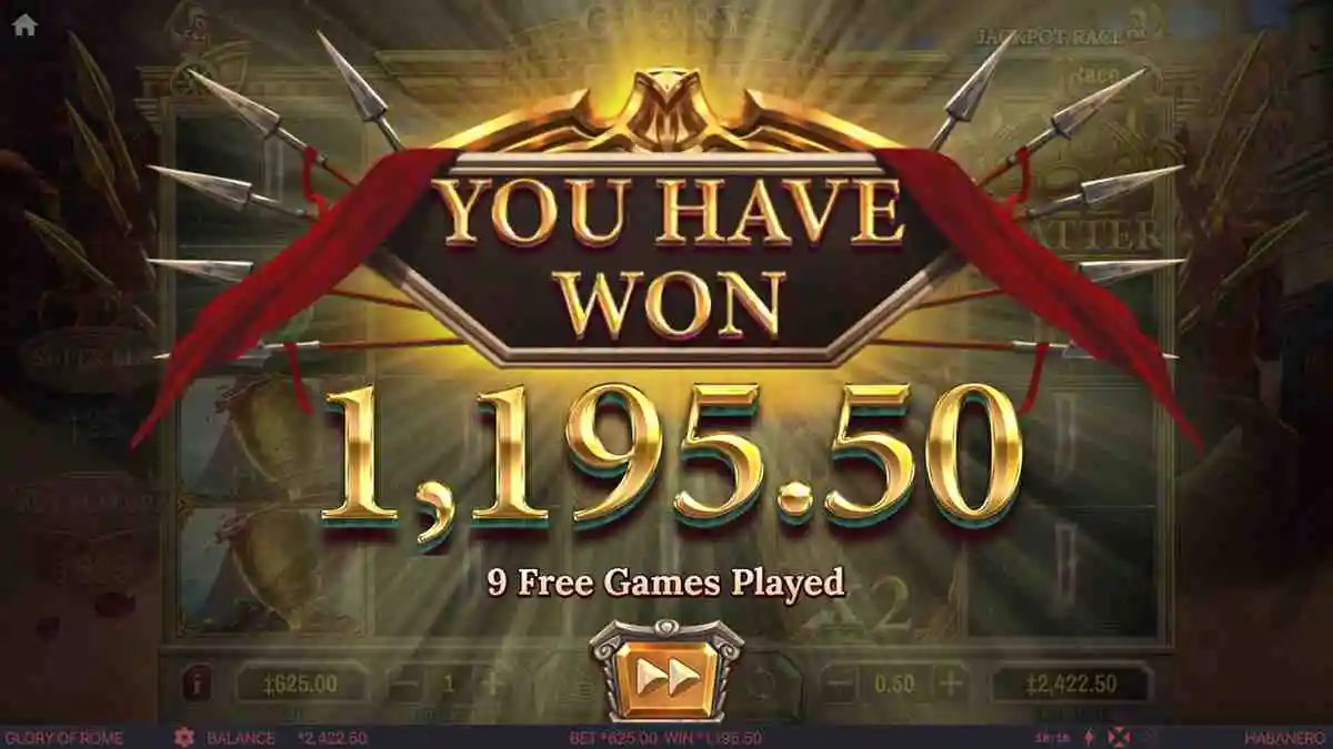 Glory of Rome Free Spins Total Win