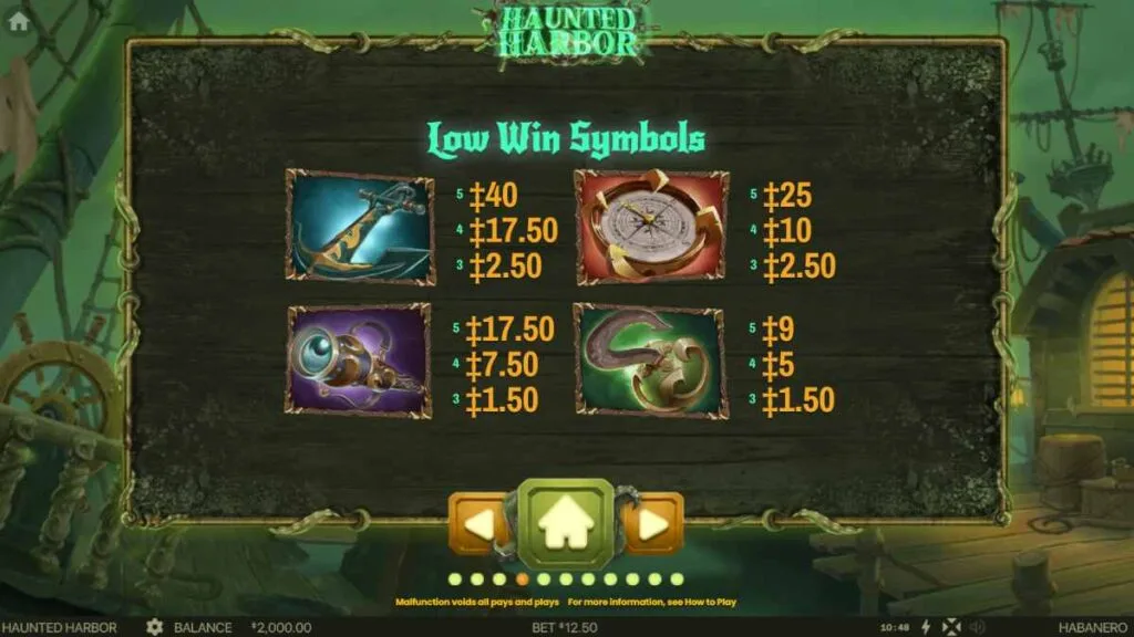 Haunted Harbor Low Paytable