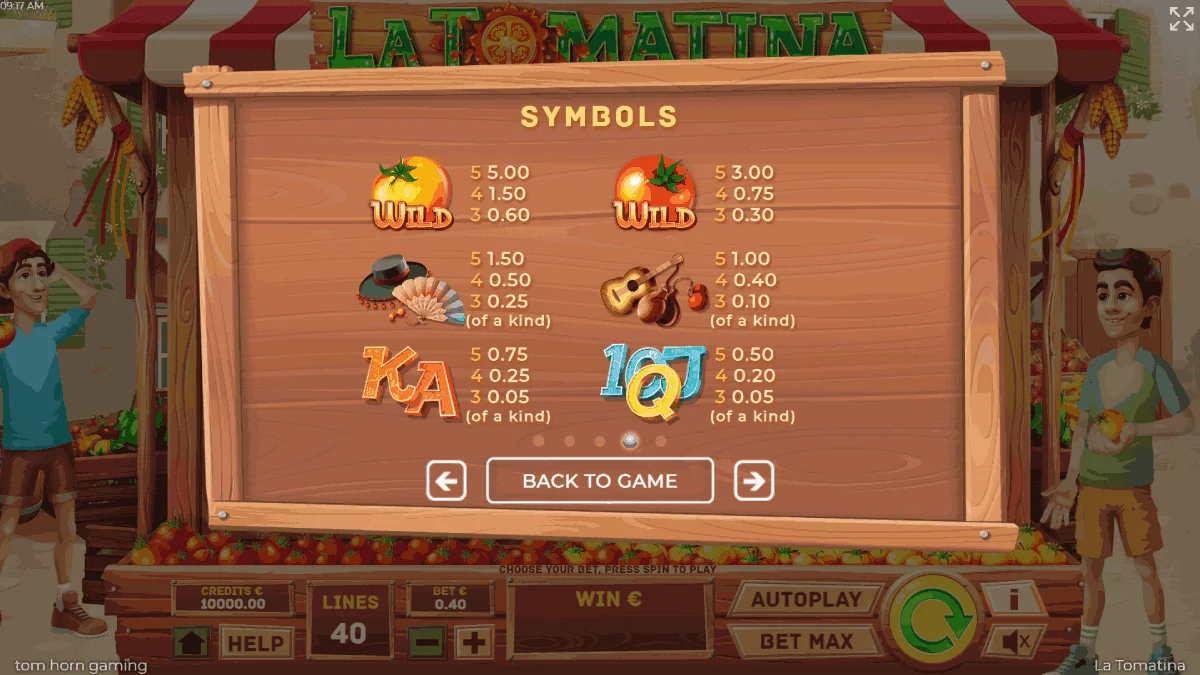 La Tomatina Paytable
