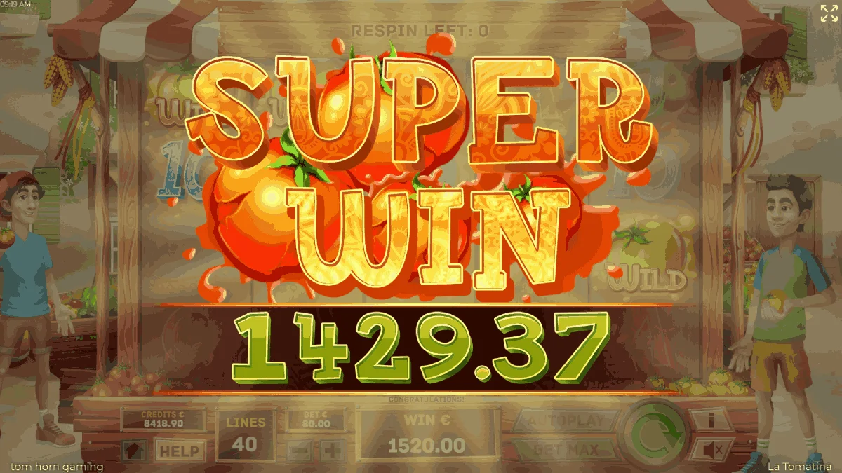 La Tomatina Super Win Screen