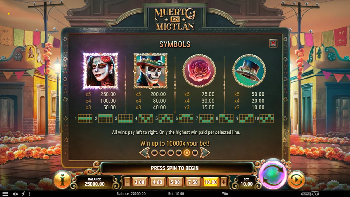Muerto En Mictlan Slot Paytable