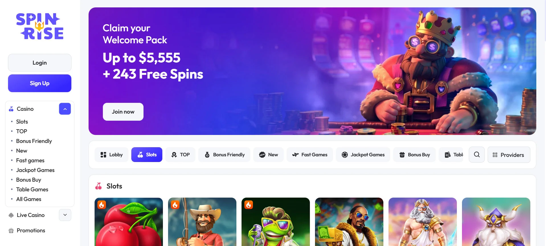 Spinrise Casino Slot Section