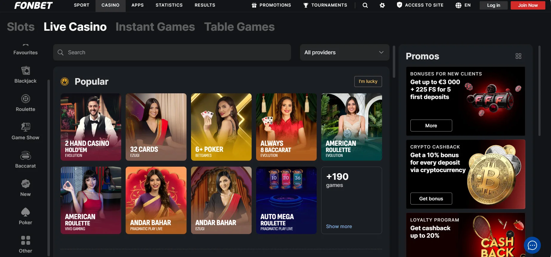 Fonbet Casino Live Casino