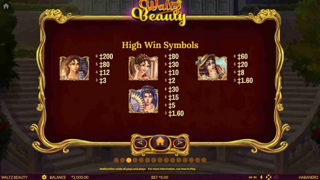 Waltz Beauty High Paytable