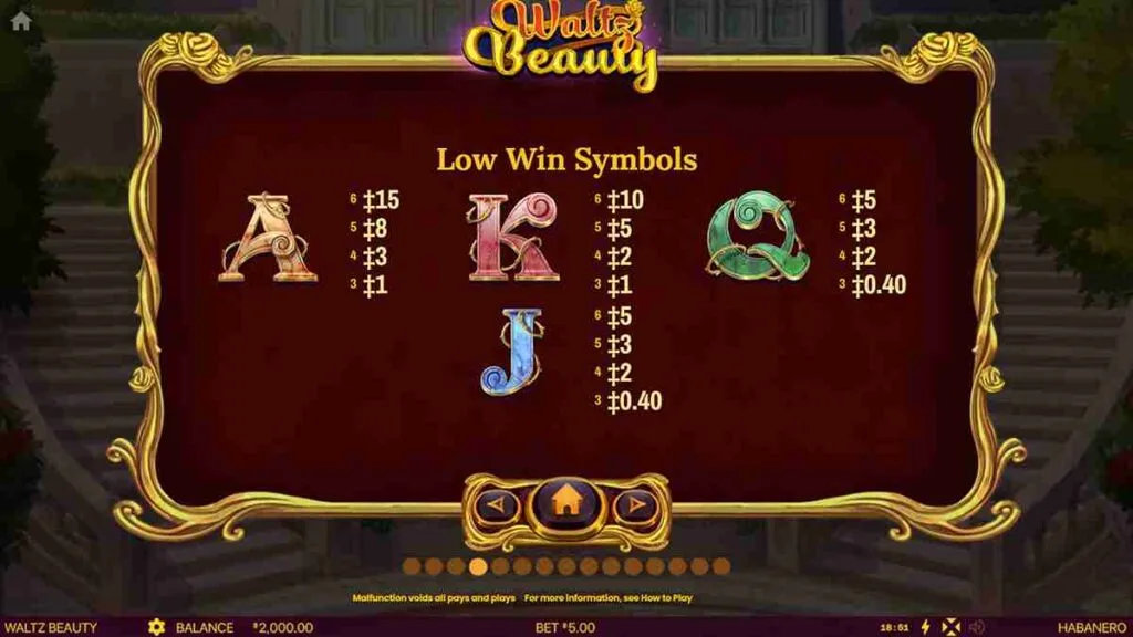 Waltz Beauty Low Paytable