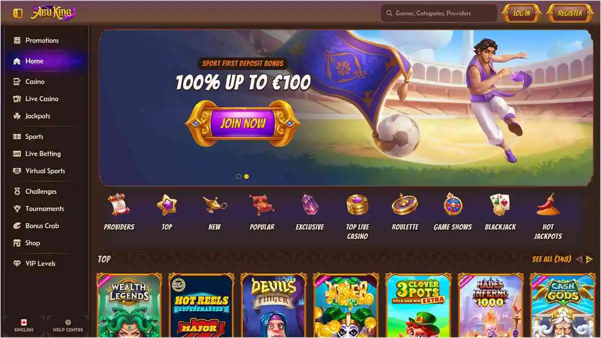 AbuKing Casino Home Page