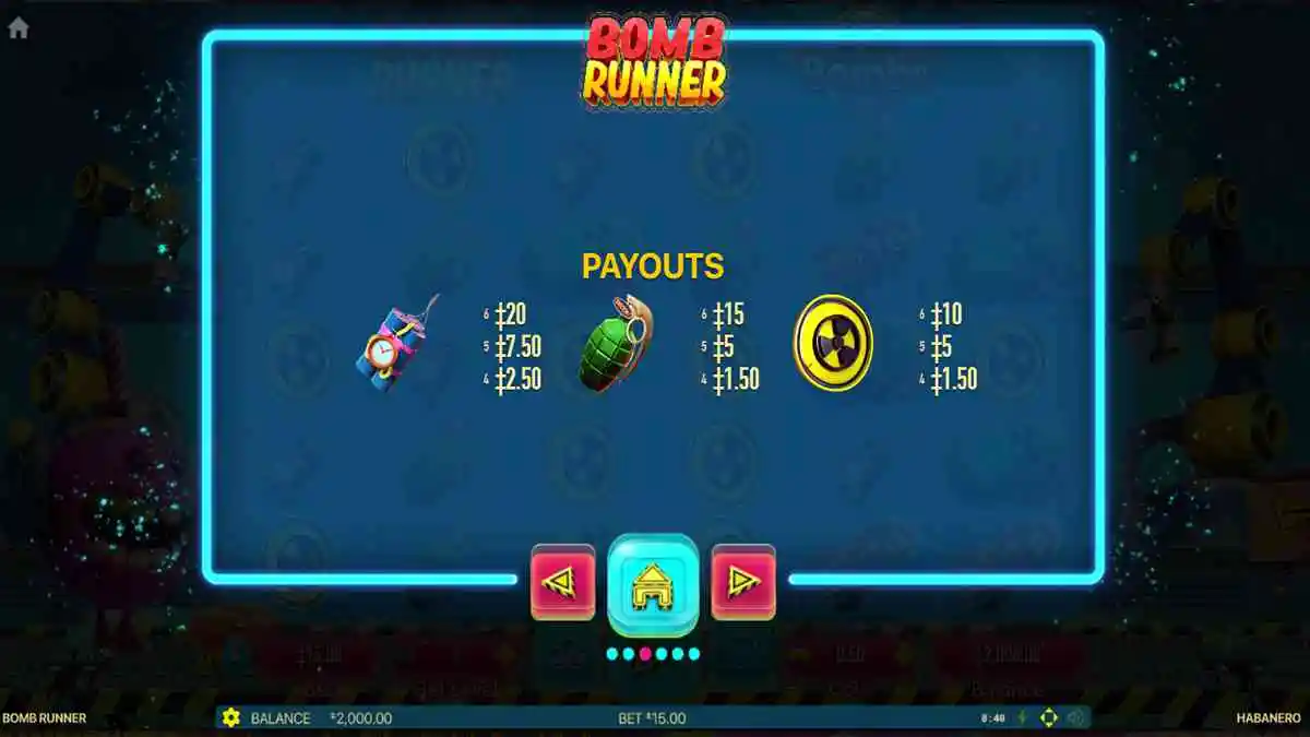 Bomb Runner Low Paytable