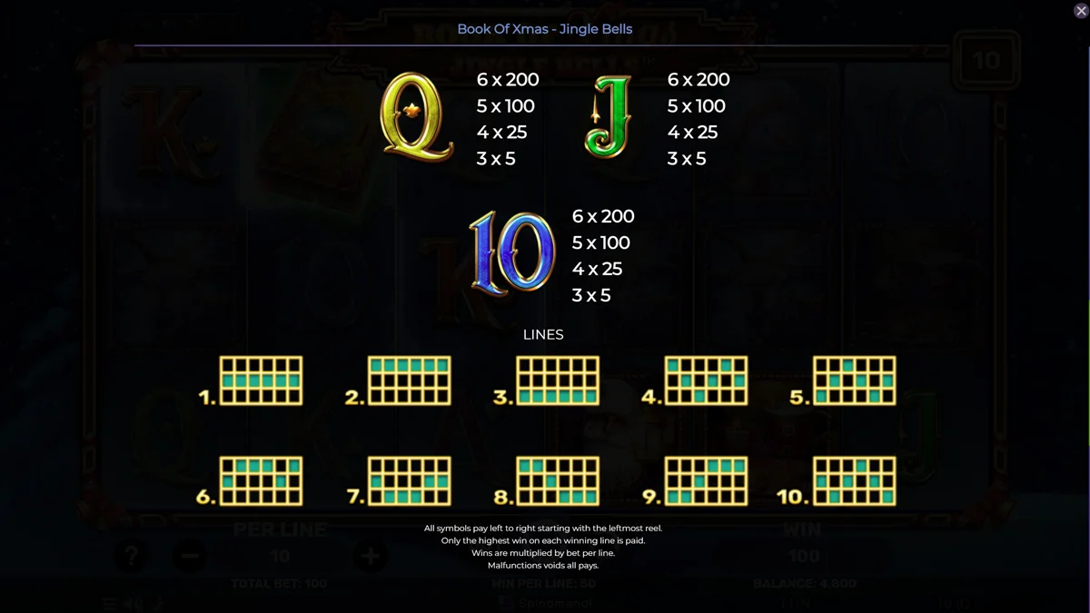 Book of Xmas Jingle Bells Paytable 2