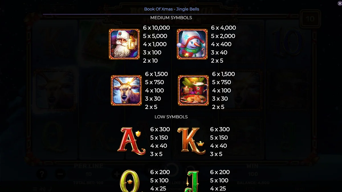 Book of Xmas Jingle Bells Paytable