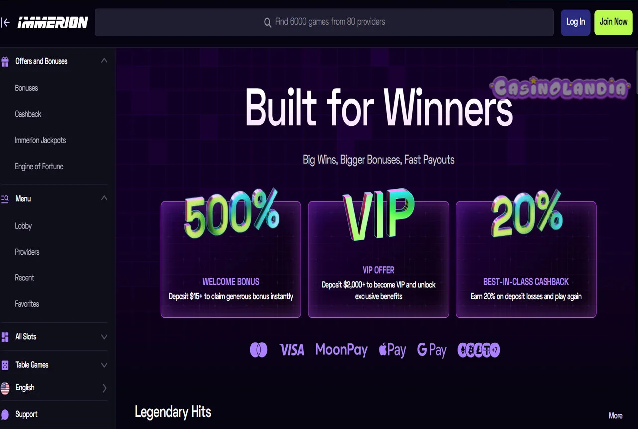 Immerion Casino Desktop View