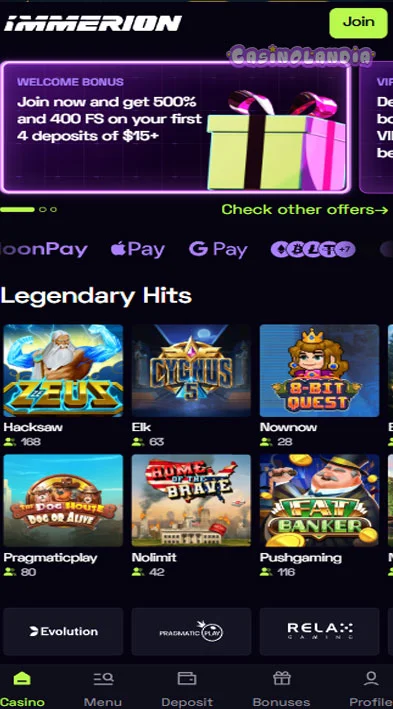 Immerion Casino Mobile View Template