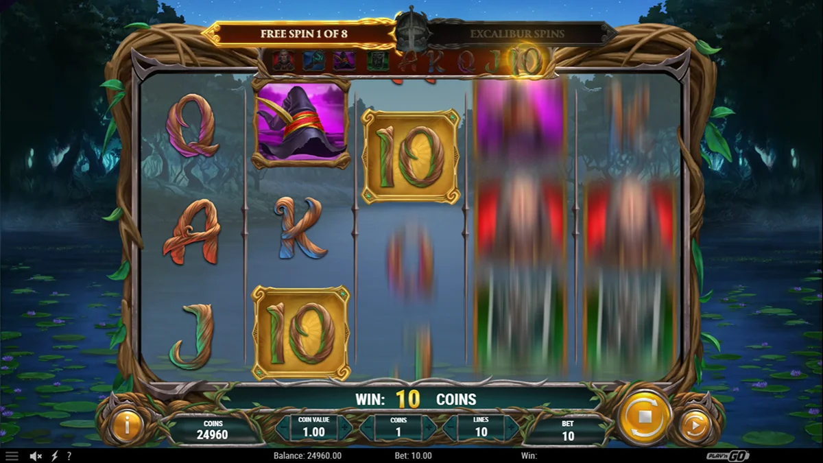 Lord Merlin and the Lady of the Lake Slot Free Spins Round Gameplay