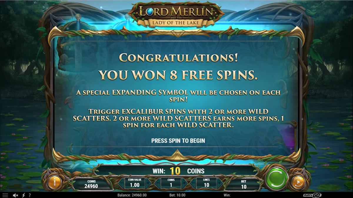 Lord Merlin and the Lady of the Lake Slot Free Spins
