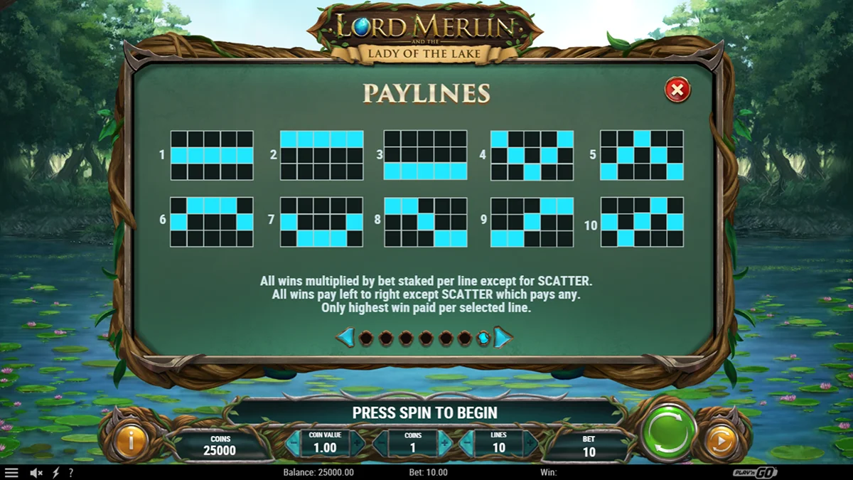 Lord Merlin and the Lady of the Lake Slot Paylines