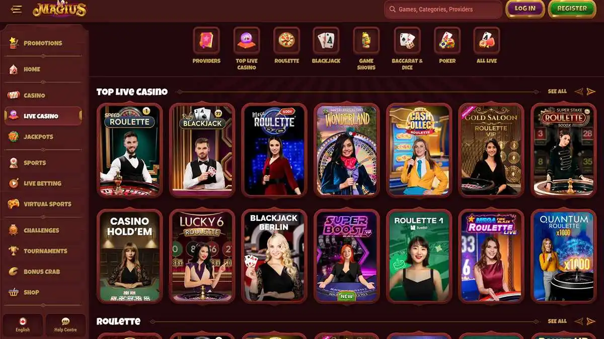 Magius Casino Live Casino Section