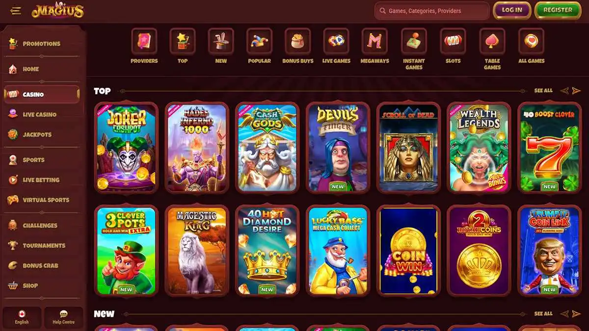 Magius Casino Slots Section