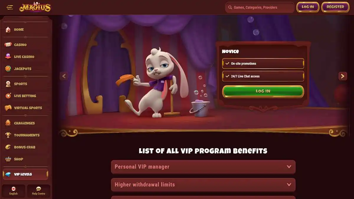 Magius Casino VIP Levels