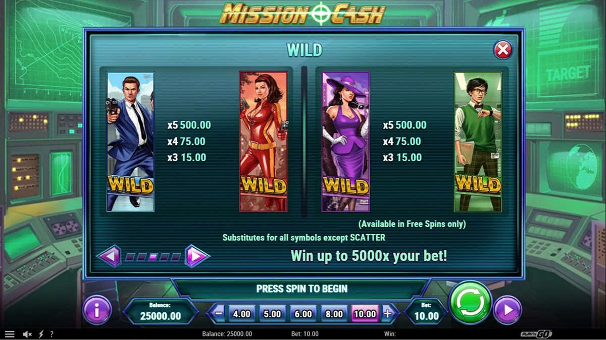 Mission Cash Slot Paytable