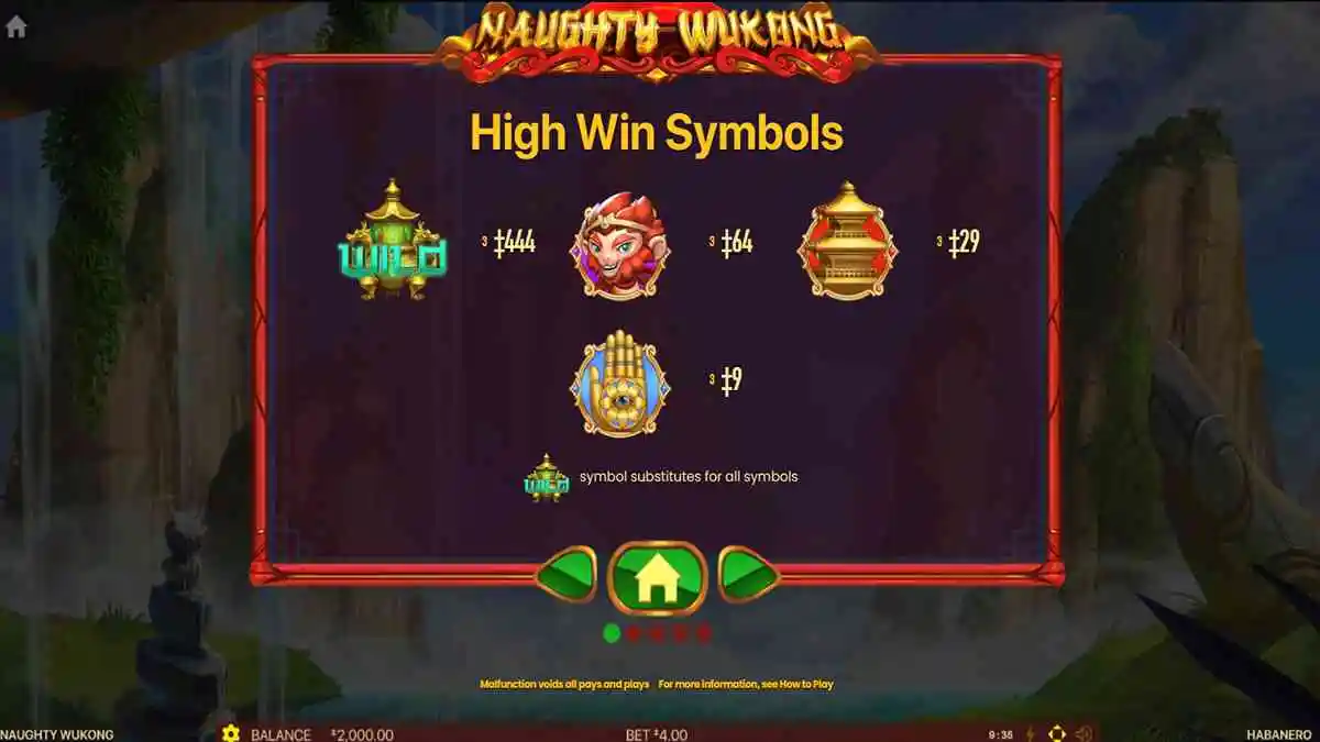 Naughty Wukong High Paytable