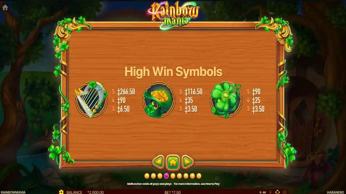 Rainbow Mania High Paytable