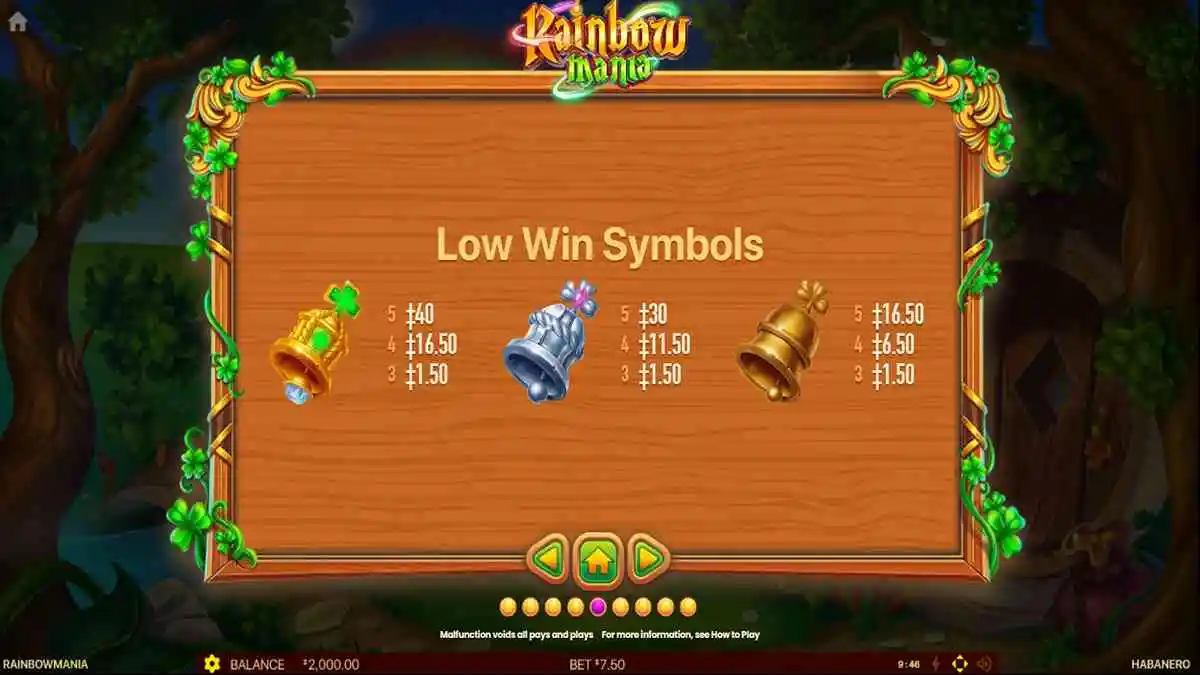 Rainbow Mania Low Paytable