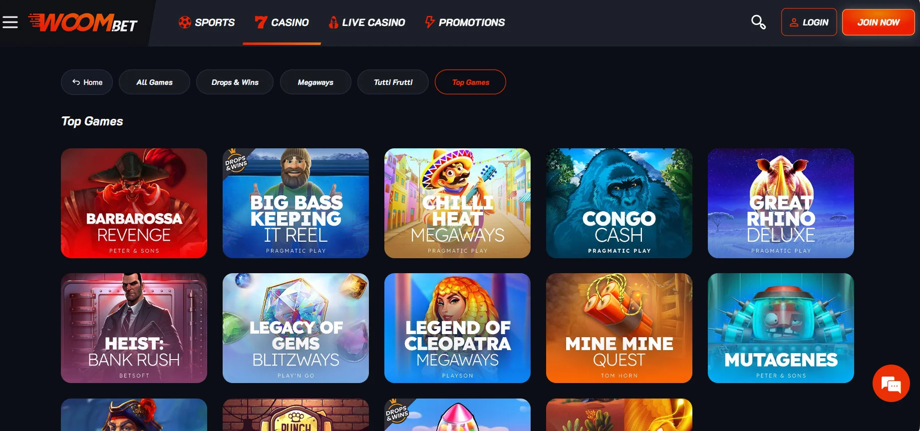 Woom Bet Casino Slots Section