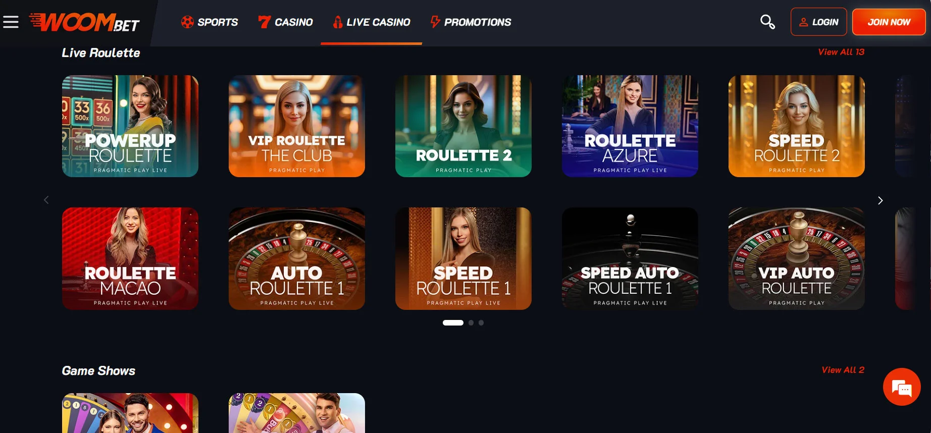Woom Bet Casino Live Casino
